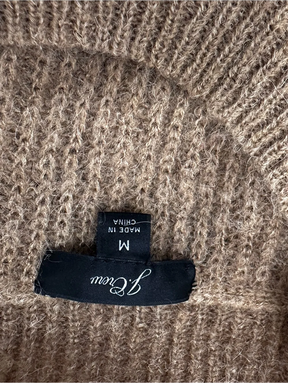 J. Crew Camel Brown Crewneck Sweater with Black Appliqué